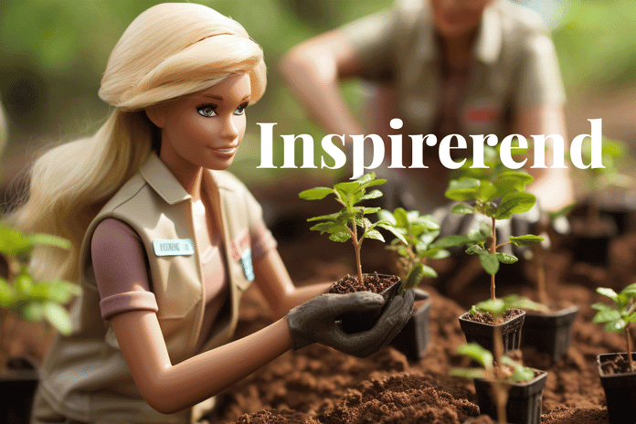 Barbie proves plastic is no longer fantastic_ Barbie planting seedlings from a tree nursery (AI generated image)_visual 1_NL