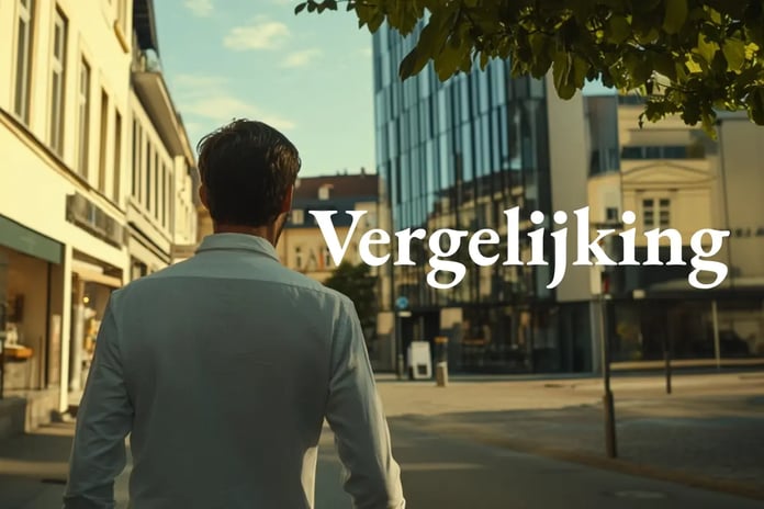 Benchmarking emissions_ What’s a good carbon footprint for my industry_Street view from behind a man, with small shops on the left and office buildings on the right_visual 1_NL