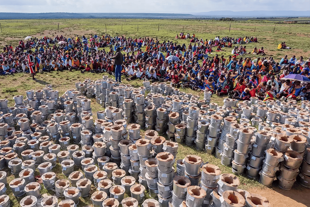 DGBs cookstove projects, How they truly make a difference_A drone photo of a local community during a cookstove distribution_visual 2