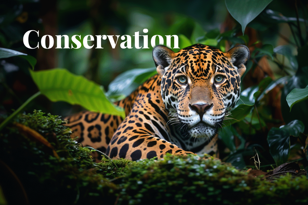 From the Ecuadorian Jungle to the market  the new currency of conservation_Close-up of a jaguar between trees in Ecuador jungle_visual 1