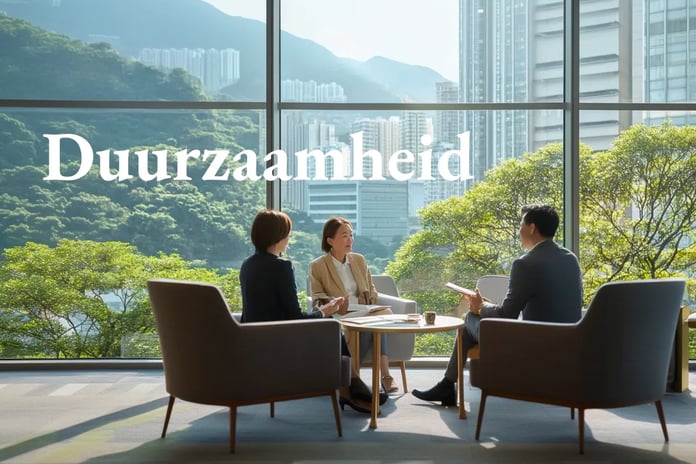 Hong Kong rises as a global magnet for ESG investments__Family office meeting in Hong Kong with city skyline and greenery in the background_visual 1_NL