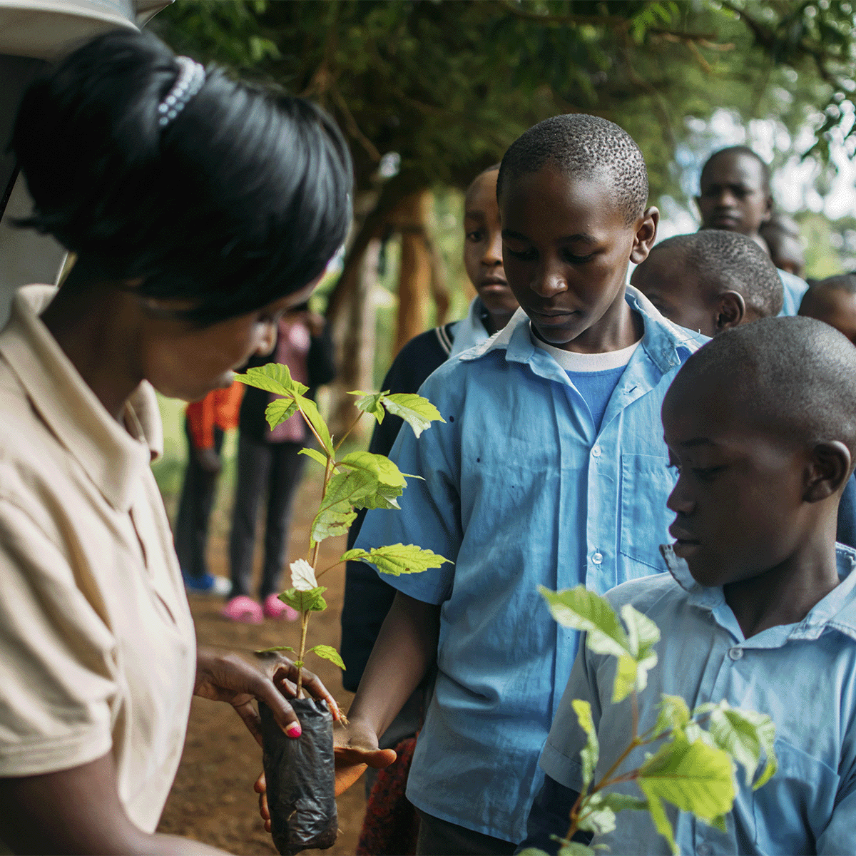 Hongera Reforestation Project_DGB staff member providing a tree planting lesson with pupils