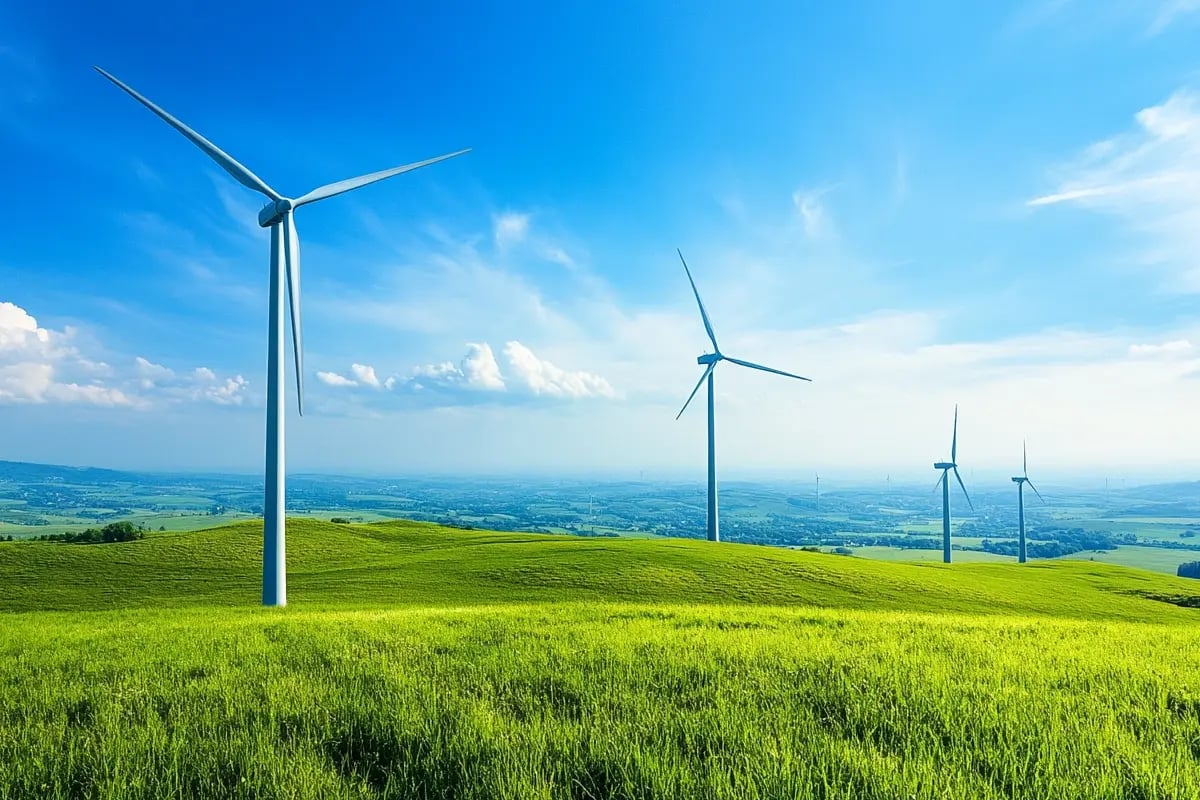 Investeren in duurzaamheid, trends en kansen wereldwijd_Wind turbines in the Netherlands amid lush green fields_visual 3