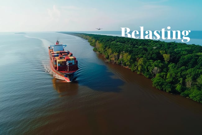 Proposed US carbon tariff on imports to boost domestic carbon removal solutions_Aerial view of a cargo ship and airplane near a forested US coastline_visual 1_NL