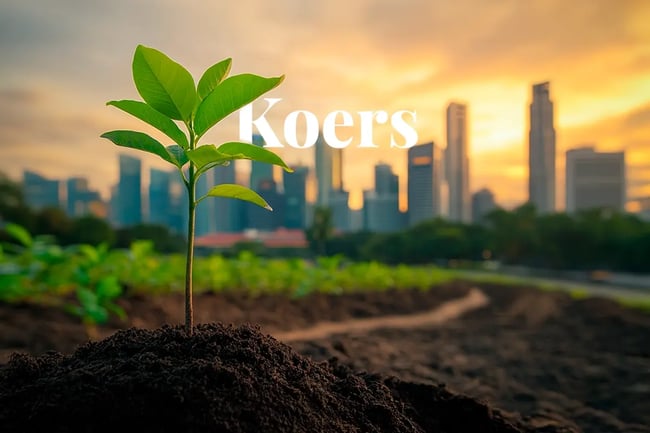 Singapore to buy carbon credits and invest in low-carbon tech_ A close-up of a green sapling against Singapore’s skyline at sunrise_visual 1_NL