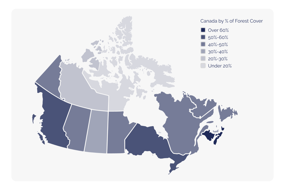 Sustainable forestry practices in Canada_map of a forest cover percentage in Canada_visual 2