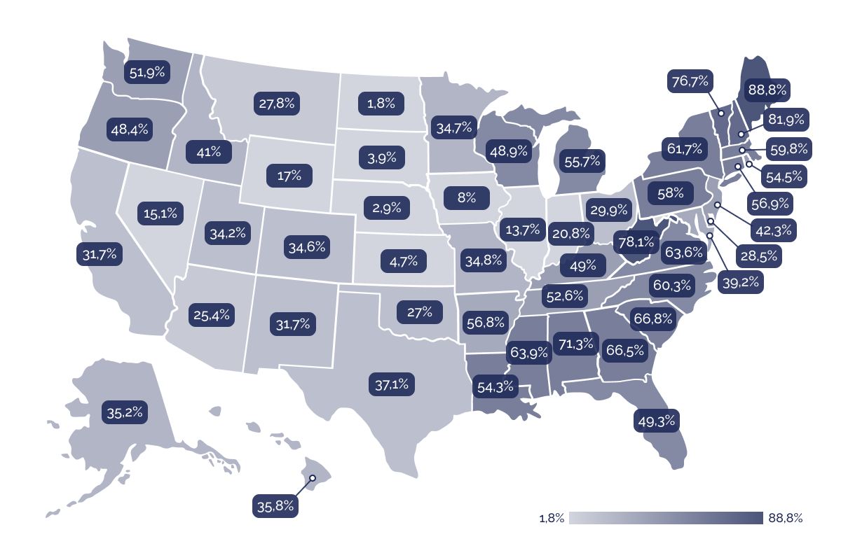 Deforestation in the United States - Deforestation%20in%20the%20United%20States Percentage%20forest%20cover%20in%20the%20United%20States Visual%202 